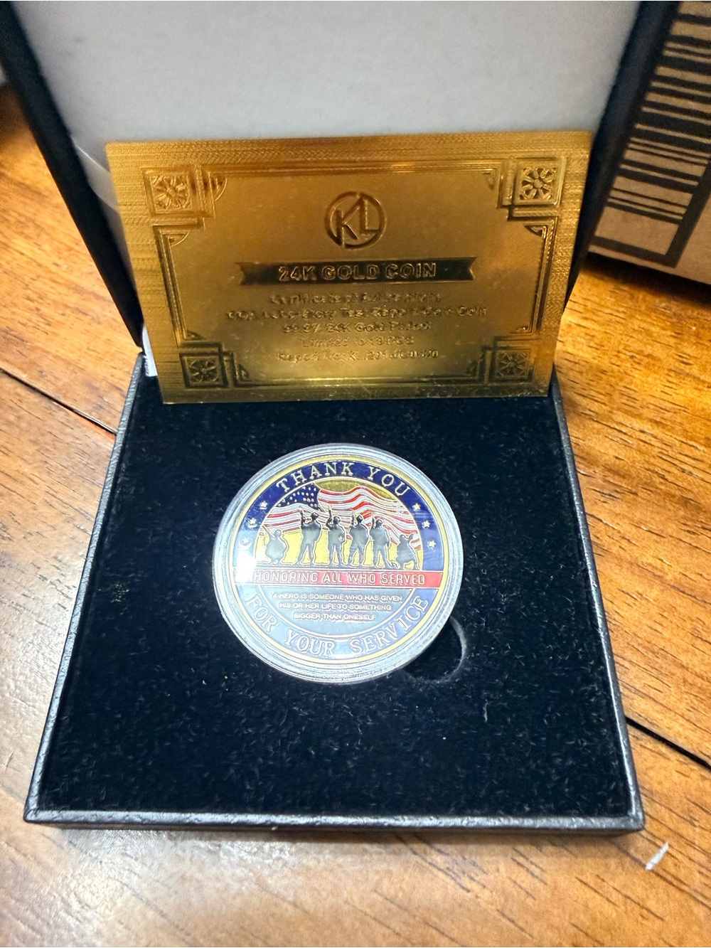 Veterans Challenge Coin in Presentation Box - Gold - Picture 2 of 3